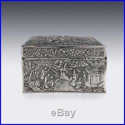 ANTIQUE 19thC CHINESE SOLID SILVER BATTLE SCENE BOX, GAN QING HE c. 1860