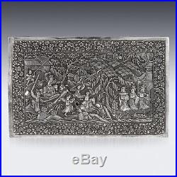ANTIQUE 19thC CHINESE SOLID SILVER BATTLE SCENE BOX, GAN QING HE c. 1860