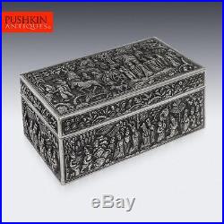 ANTIQUE 19thC CHINESE SOLID SILVER DECORATIVE BOX, XIANG HE c. 1860