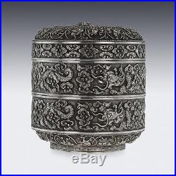 ANTIQUE 19thC RARE CHINESE SOLID SILVER DOUBLE BOX, H. T, HANOI c. 1890