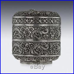 ANTIQUE 19thC RARE CHINESE SOLID SILVER DOUBLE BOX, H. T, HANOI c. 1890