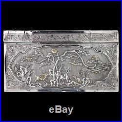 ANTIQUE 20thC CHINESE EXPORT SOLID SILVER LARGE DRAGON BOX c. 1900