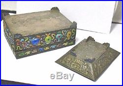 ANTIQUE CHINESE 800 SILVER ENAMEL REPOUSSE BOX With TRAY INCENSE BOX TRAY