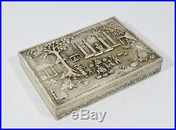 ANTIQUE CHINESE EXPORT SILVER BOX 19/20th CIGARETTE CASE RELIF