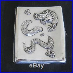 Antique Chinese Export Silver Cigarette Case'dragon's Gate & Carp Fish