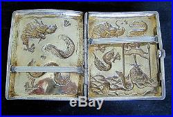 Antique Chinese Export Silver Cigarette Case'dragon's Gate & Carp Fish