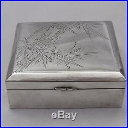 ANTIQUE CHINESE EXPORT SILVER CIGARETTE CIGAR BOX c1900-1920 BAMBOO DECORATION