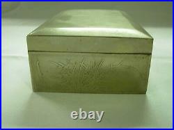 ANTIQUE CHINESE EXPORT SILVER WOOD LINED CIGAR OR JEWELRY BOX w MEDALLION 8.5