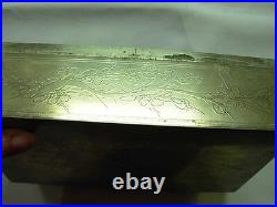 ANTIQUE CHINESE EXPORT SILVER WOOD LINED CIGAR OR JEWELRY BOX w MEDALLION 8.5