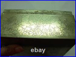 ANTIQUE CHINESE EXPORT SILVER WOOD LINED CIGAR OR JEWELRY BOX w MEDALLION 8.5