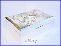 ANTIQUE CHINESE EXPORT SOLID SILVER CIGARETTE CIGAR BOX CLAW DRAGONS c1920