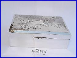 ANTIQUE CHINESE EXPORT SOLID SILVER CIGARETTE CIGAR BOX CLAW DRAGONS c1920
