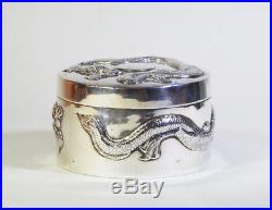 ANTIQUE CHINESE EXPORT STERLING SILVER TRINKET BOX DRAGON by WANG HING
