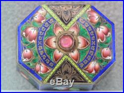 ANTIQUE CHINESE STERLING SILVER ENAMEL SNUFF BOX w RED JEWEL GORGEOUS LOOK