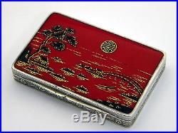 ANTIQUE CONTINENTAL SILVER & ENAMEL BOX c. 1915 (CHINESE / ORIENTAL STYLE)