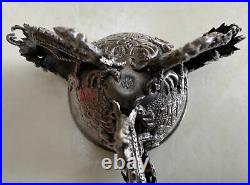 ANTIQUE Chinese 41gm Sterling Silver Figural Dragon 3 Legged Spice Box Stamped