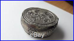 ANTIQUE old Century signed CHINESE EXPORT SMALL Silver FLOWER BOX
