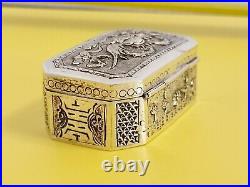 ARGENT MASSIF CHINE BOITE A PILULES CHINESE EXPORT SILVER BOX DRAGON 26g