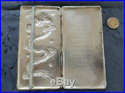 ARGENT MASSIF CHINESE EXPORT SILVER BOX DRAGON CHINE GRAND ETUI CIGARETTES 221g