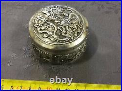 ARGENT MASSIF INDOCHINE BOITE A DECOR DE DRAGONS 63g CHINESE EXPORT SILVER BOX