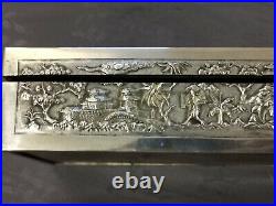 ARGENT MASSIF INDOCHINE GRAND COFFRET CHINESE EXPORT SILVER BOX 494g