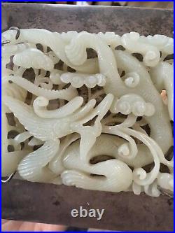 Amazing Ming Style Pierced Dragon Jade Plaque on Silver & Wood Trinket Box