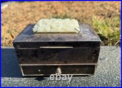 Amazing Ming Style Pierced Dragon Jade Plaque on Silver & Wood Trinket Box