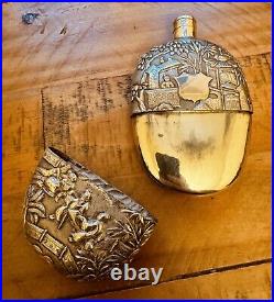 Amazing & UNIQUE Antique Chinese Export Silver Hipflask & Cup, Canton, c1900