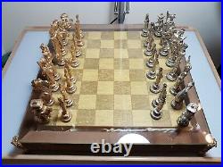 An Unusual Gilt and Silvered Lead Chinese Chess Set with Board & Box