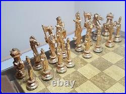 An Unusual Gilt and Silvered Lead Chinese Chess Set with Board & Box