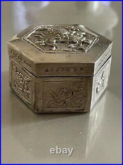 Ancienne Boite Argent Massif Repoussé Chine Dragon Antic Chinese Silver Box