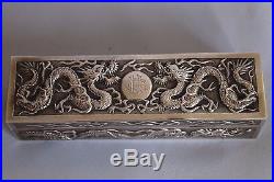 Ancienne Boite Dragon Argent Massif Chine Antique Silver Box Chinese Export 19th
