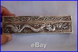 Ancienne Boite Dragon Argent Massif Chine Antique Silver Box Chinese Export 19th
