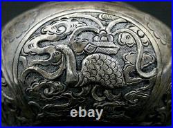 Ancient Chinese Box Solid Silver Dragon Qilin Fenghuang Luan