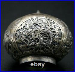 Ancient Chinese Box Solid Silver Dragon Qilin Fenghuang Luan