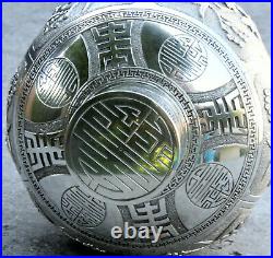 Antike Teedose Silber China Vintage Chinese silver tea caddy box foral