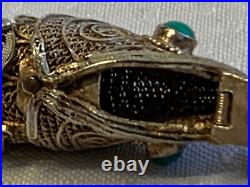 Antiq Chinese Silver Pill Box Pendant Articulating Koi Fish Gold Wash Filigree