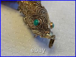 Antiq Chinese Silver Pill Box Pendant Articulating Koi Fish Gold Wash Filigree