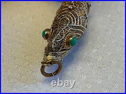 Antiq Chinese Silver Pill Box Pendant Articulating Koi Fish Gold Wash Filigree