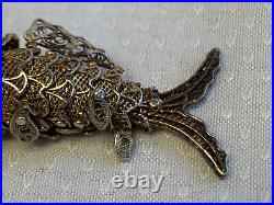 Antiq Chinese Silver Pill Box Pendant Articulating Koi Fish Gold Wash Filigree