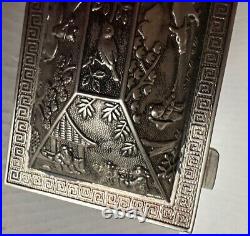 Antique 1890 Chinese Silverplated Oriental Scene, Fishing, Ox Scene Trinket Box