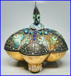 Antique 1920s Chinese Silver and Enamel Fish Trinket Box