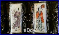 Antique 1930s Chinese Silver Bone Filigree Bracelet 8 Immortals Taoism Orig Box