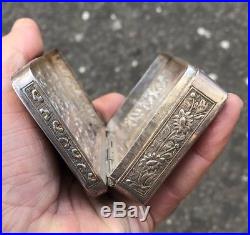 Antique 19th C Chinese Japanese Solid Silver Snuff Box Similar Work To Wang Hing