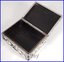 Antique 19th C. Japanese Chinese Sterling Silver & Rosewood Floral Decorated Box