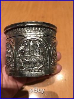 Antique 19th C Solid Silver Large Indian Burmese Chinese Snuff Box Pill Case