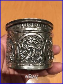 Antique 19th C Solid Silver Large Indian Burmese Chinese Snuff Box Pill Case
