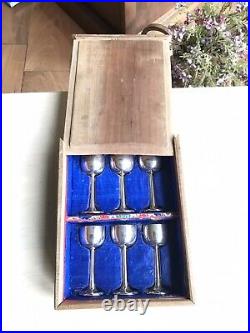 Antique 19th Cent Chinese Export Solid Silver 6 Wine Cups In Wooden Box Or Case