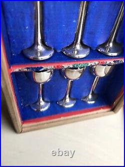 Antique 19th Cent Chinese Export Solid Silver 6 Wine Cups In Wooden Box Or Case