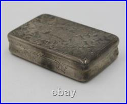Antique 19th Century Canton Chinese Export Silver Floral Engraved Snuff Box HCH